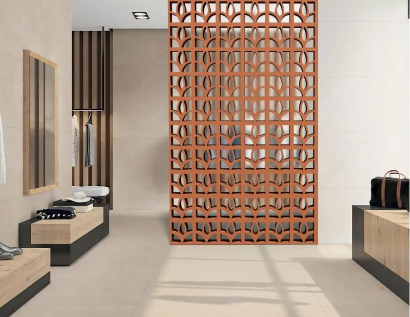 Lily terracotta jali in a finished application